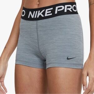 Nike Women's Heather Grey Pro Bike Shorts with Black Waistband
